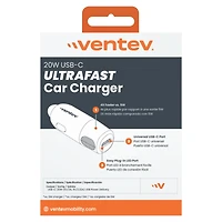 Ventev 20W ultrafast Usb-c Universal Charger delivers fast, reliable charging for your devices wherever you go.