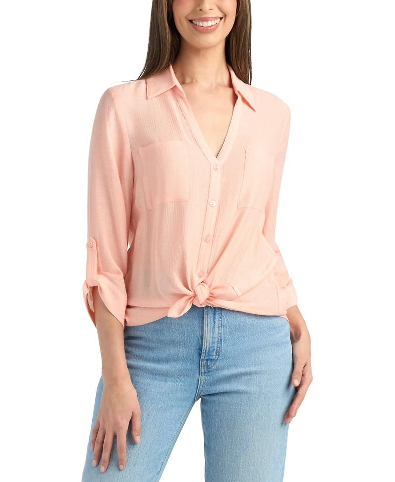 Bcx Women's Button-Up Collared Shirt