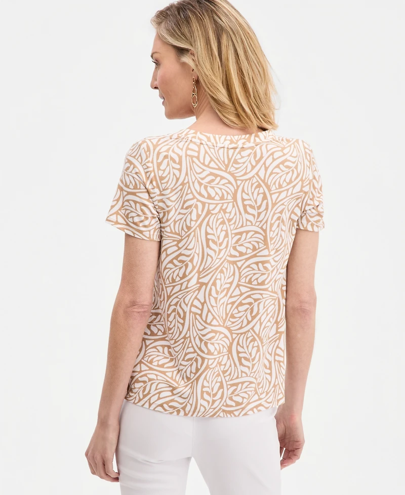 Jm Collection Women's Printed Grommet Knit V-neck Top, Macy's Exclusive