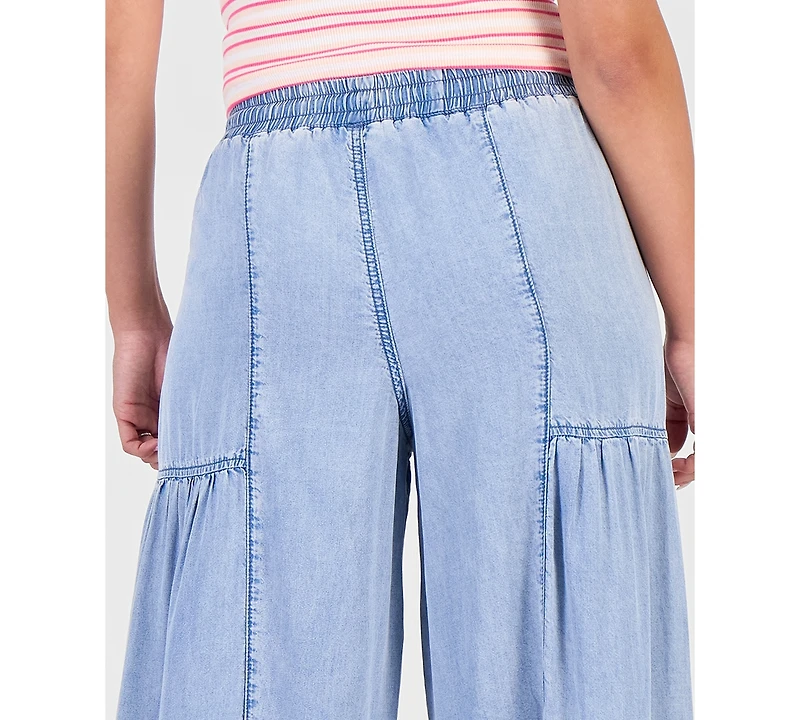 Madden Girl Juniors' Chambray Tiered-Leg Drawstring Pants