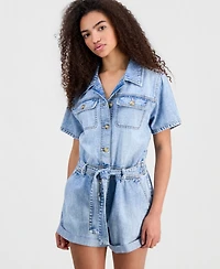 Celebrity Pink Juniors' Denim Short-Sleeve Romper