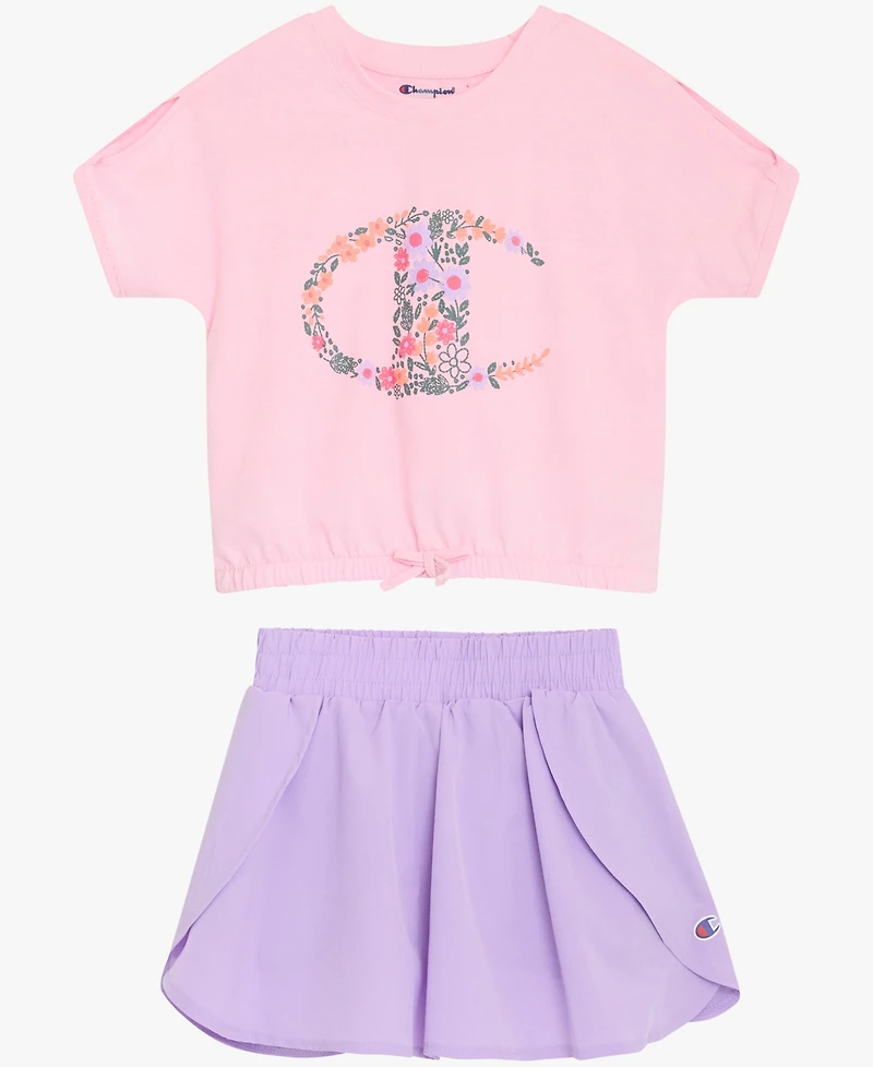Champion Girls' 4-6X Short-Sleeve T-Shirt and Skort, 2-Piece Set