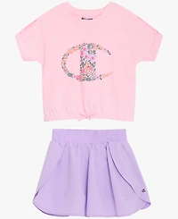 Champion Girls' 4-6X Short-Sleeve T-Shirt and Skort, 2-Piece Set