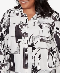 Alfred Dunner Plus Crowd Pleaser Floral Patchwork Button Front Top