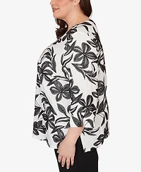 Alfred Dunner Plus Crowd Pleaser Embroidered Flower Top with Necklace