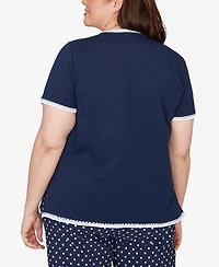 Alfred Dunner Plus Port Side Pearl Anchor Graphic T-Shirt