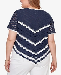Alfred Dunner Plus Port Side Chevron Crochet Short-Sleeve Top