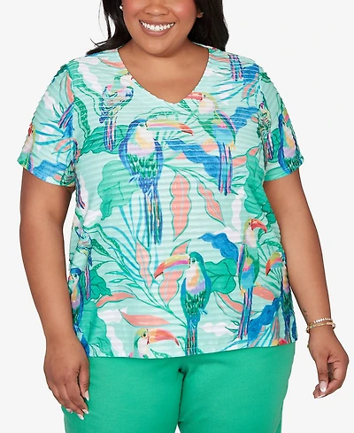 Alfred Dunner Plus Resort Living Toucan Textured Short-Sleeve Top