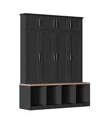 Clihome Farmhouse Hall Tree Walnut Seating Bench with 4 Hanging Hooks for Living Room