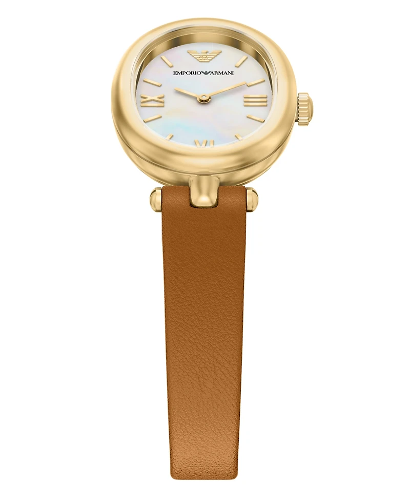 Emporio Armani Women's Quartz Two-Hand Brown Leather Watch, 28mm