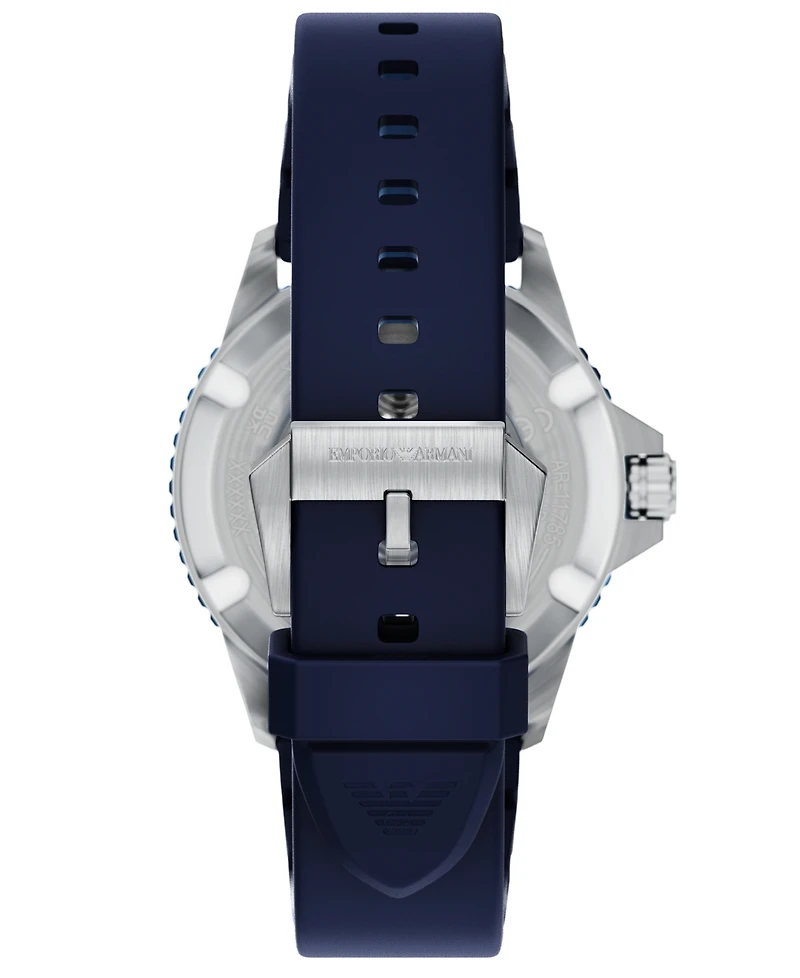 Emporio Armani Men's World Explorer Solar Three Hand Blue Silicone Watch, 42mm