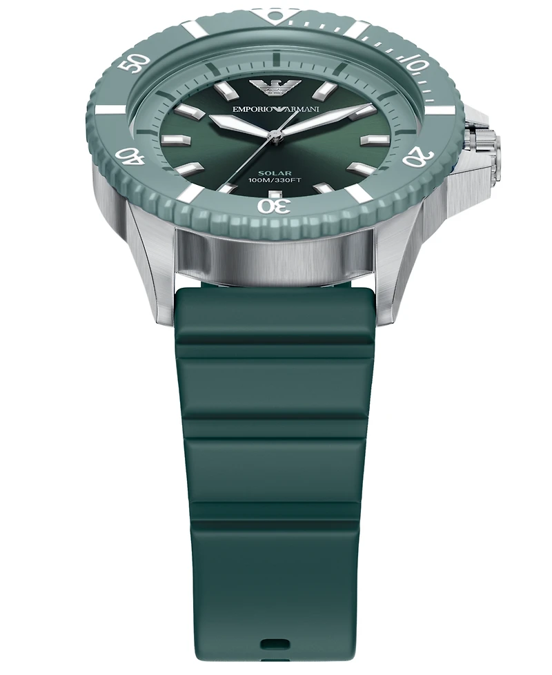 Emporio Armani Men's World Explorer Solar Three Hand Green Silicone Watch, 42mm