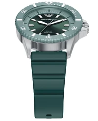 Emporio Armani Men's World Explorer Solar Three Hand Green Silicone Watch, 42mm
