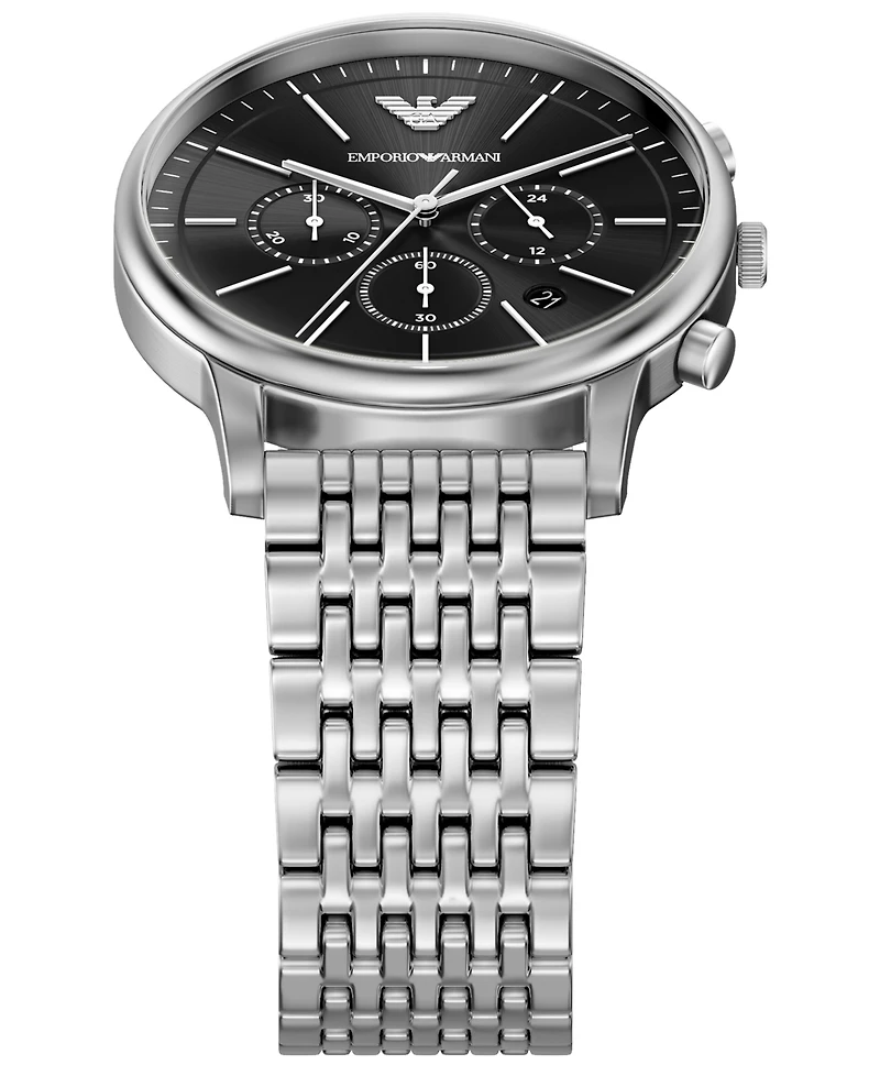 Emporio Armani Men's Quartz Chronograph Silver Stainless Steel Watch, 42mm