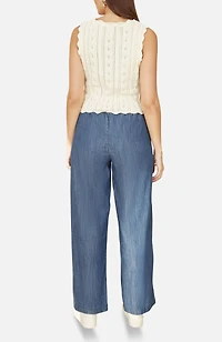 Yumi Women's V Neck Button Down Crochet Knitted Top