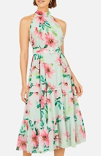 Yumi Women's Floral Halter Neck Midi Dress