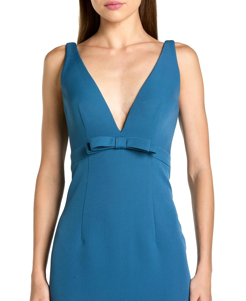 Mac Duggal Women's Crepe Sleeveless V Neck Sheath Gown With Bow