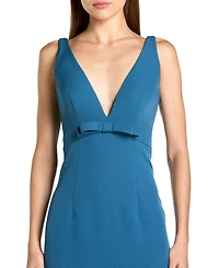 Mac Duggal Women's Crepe Sleeveless V Neck Sheath Gown With Bow