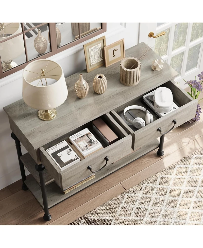 gaomon Entryway Table with Drawers and Storage Shelves, Narrow Console for Hallway, Living Room, or Behind Sofa, Rustic Brown Small Entry