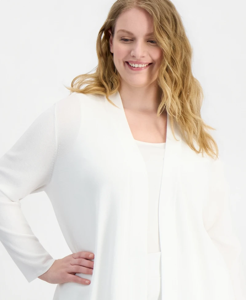 Anne Klein Plus Long-Sleeve Open-Front Cardigan