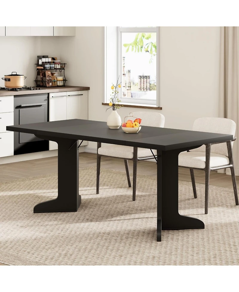 gaomon 71" Large Dining Table for 6, Farmhouse Kitchen with Padded Top and Unique V-Shaped Feet, Rectangular Wooden 8 Peop