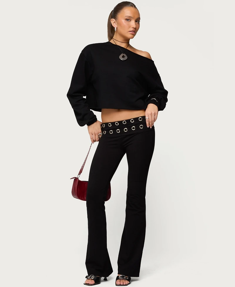 Edikted Women's Nairobi Grommet Foldover Flared Leggings