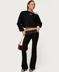 Edikted Women's Nairobi Grommet Foldover Flared Leggings