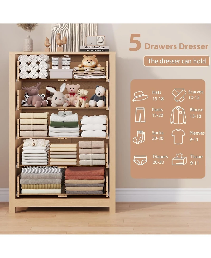 gaomon 5 Drawer Dresser for Bedroom – Modern Simply Chest of Drawers, Wood Storage Dresser with Deep Drawers for Living Room, Hallway, Entryway