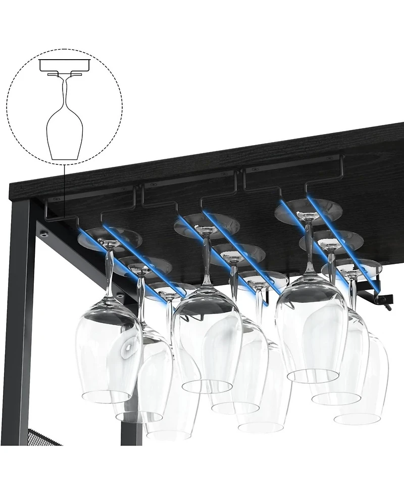 gaomon 3-Tier Wine Bar Cabinet with Detachable Wine Rack and Drawer Industrial Sideboard and Buffet Cabinet with Glass Holder and Mesh Door