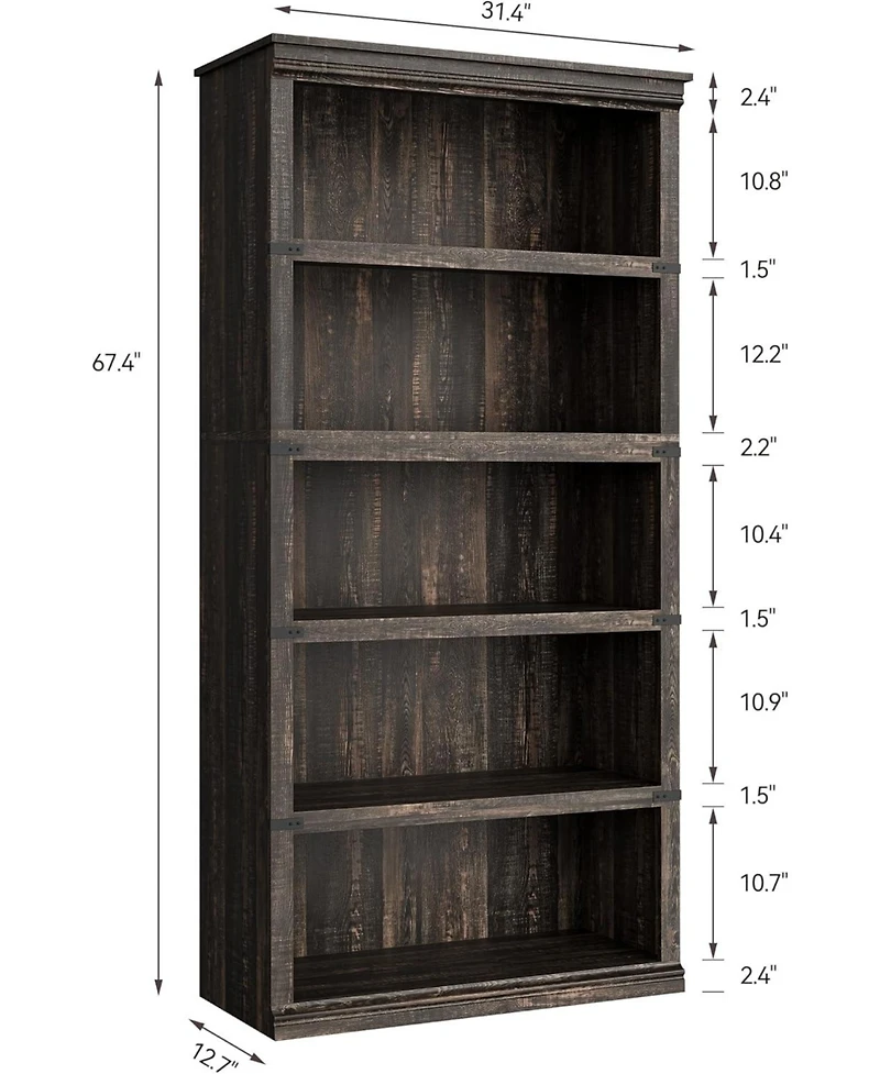 gaomon 67.4" Tall 5-Tier Farmhouse Bookcase - Wooden Bookshelf with Open Display Shelves and Storage, Freestanding Home Office, Living Room