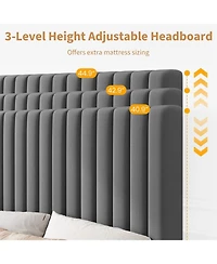 gaomon Twin Size Velvet Bed Frame, Vertical Channel Tufted Headboard, Height Adjustable, Upholstered Platform Bed, No Box Spring Needed