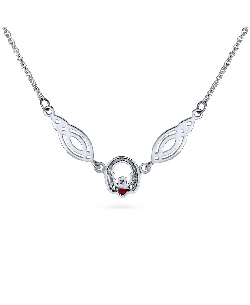 Bling Jewelry Celtic Friendship Heart Trinity Love Knot Collar Claddagh Necklace with and Red Garnet