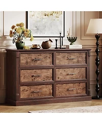 gaomon 6 Drawer Dresser for Bedroom, Farmhouse 47.2" Wide Chest of Drawers with Metal Handles, Rustic Double Wood Dresser, Storage Dressers Organ
