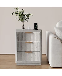 gaomon Fluted Nightstand with Charging Station, Mid Century Modern Fluted Nightstand
