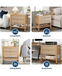 gaomon Rattan Night Stand Set of 2, Boho Night Stand with 2 Rattan Drawers, Large Bedside Table Side Table