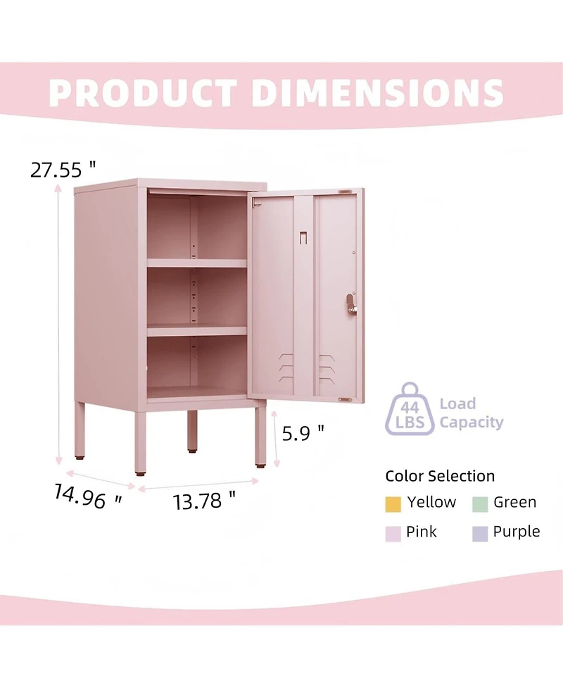 gaomon Metal Locker Nightstand with Door & Shelf, Modern Steel Bedside Cabinet, Lockable Single Door