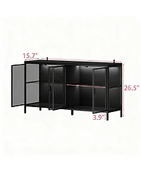 Yigii Led Illuminated Sideboard with Clear Shelves and Metal Frame for Living Room