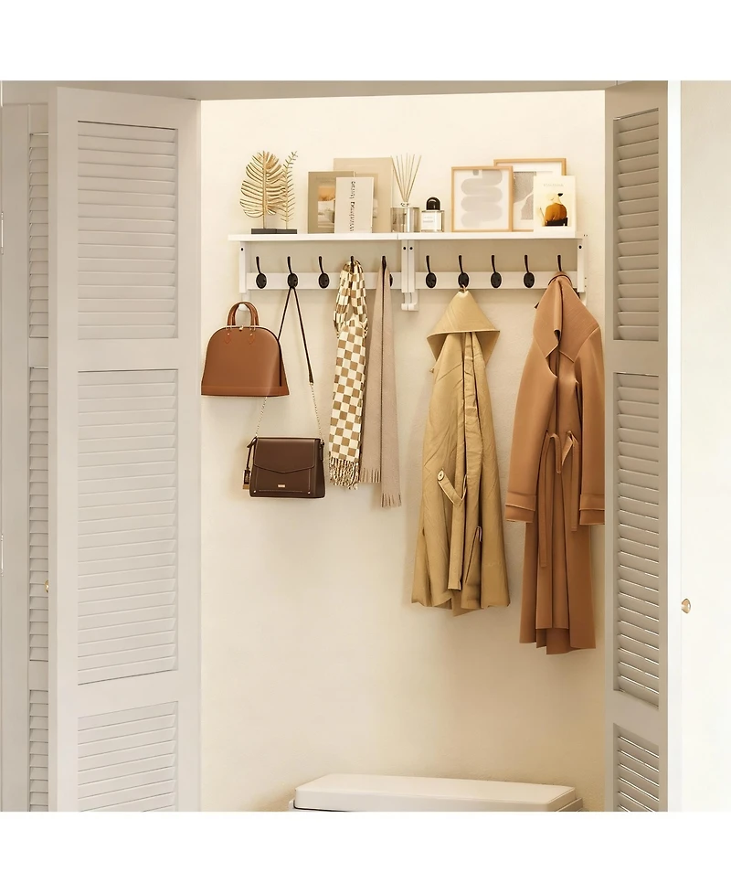 Yigii Solid Pine Wood Wall Coat Rack with Hooks for Entryway, Living Room, Bathroom, Bedroom
