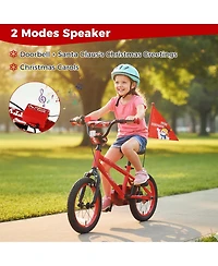 Mecale 14 Inch Kids Bike Adjustable with Christmas Music & Flag for Aged 4-5 Years Old