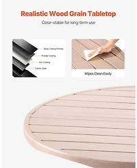 Mecale Round Outdoor Patio Dining Table with Wood-Like Steel Slats and 1.5" Umbrella Hole