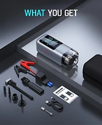 Sugift Portable 4-in-1 Car Jump Starter 1000A, 150 Psi Air Compressor, Handheld Vacuum, Led Emergency Light, Power Bank