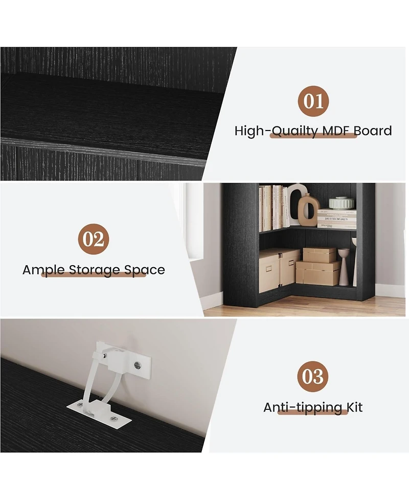 gaomon 71.8" Corner Bookshelf, 5-Tier L-Shaped Farmhouse Bookcase with Thickened Shelves & Anti-Tip Kit