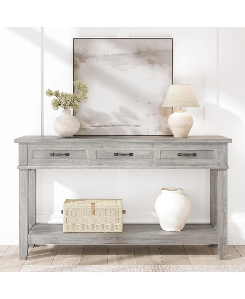 gaomon Farmhouse Entryway Table, 2 Tier Console Table with 3 Storage Drawers, 54" Wooden Sofa for Living Room