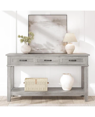 gaomon Farmhouse Entryway Table, 2 Tier Console Table with 3 Storage Drawers, 54" Wooden Sofa for Living Room