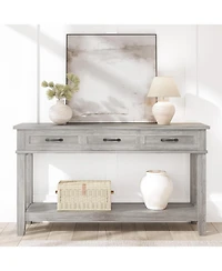 gaomon Farmhouse Entryway Table, 2 Tier Console Table with 3 Storage Drawers, 54" Wooden Sofa for Living Room