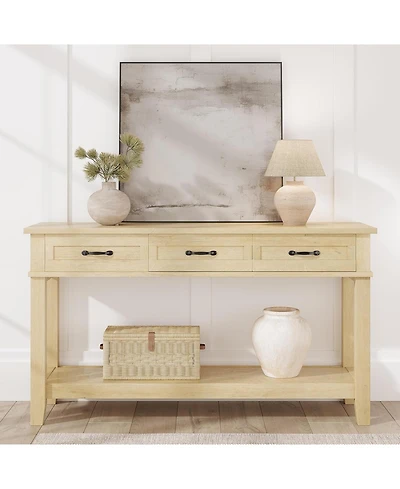 gaomon Farmhouse Entryway Table, 2 Tier Console Table with 3 Storage Drawers, 54" Wooden Sofa Table for Entryway Living Room