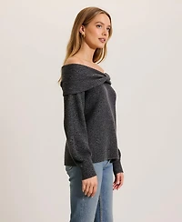 Modenaire Women's Off-Shoulder Metallic Knit Sweater Top