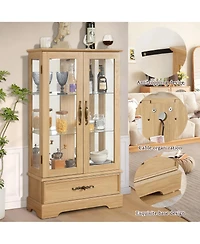 Yigii Antique Display Cabinet with Lighted Glass Doors and Mirrored Panel