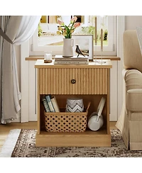 gaomon Fluted Nightstand with Drawer, Mid Century Modern Bedside Table with Open Shelf, Nightstand with Storage