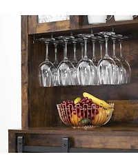 gaomon Rustic 70 Inch Tall Farmhouse Coffee Bar Cabinet with Sliding Barn Doors Ample Storage Shelves Wine Racks and Glass Holder